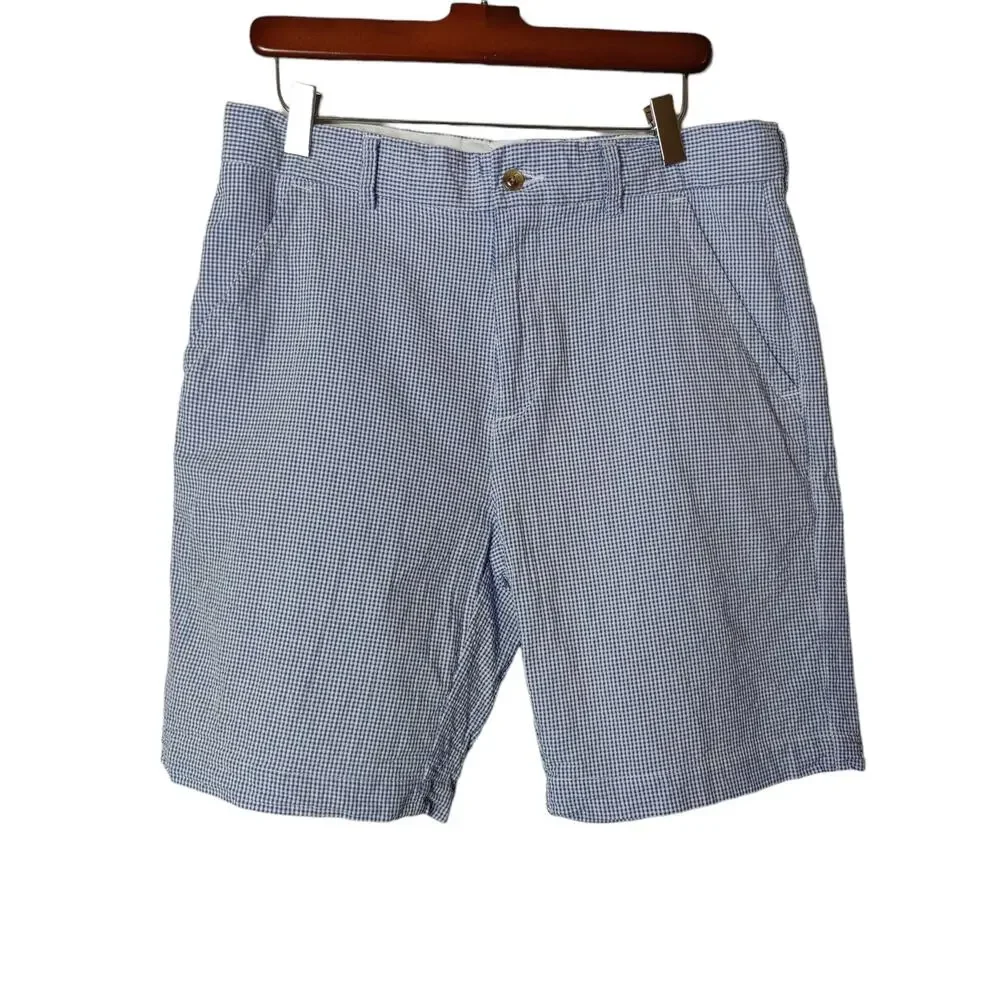 Alan Flusser Men's Sz 34 Blue Gingham Flat Front Shorts Golf Spring Easter
